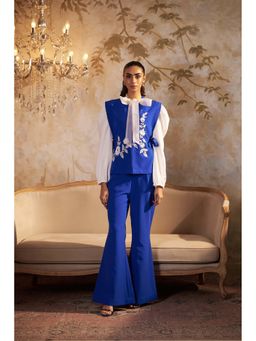 SAKSHI G CHAWLA - Blue Rosa Waistcoat with Shirt and Pant