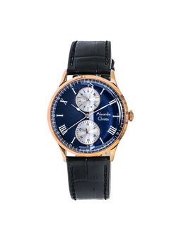 Alexandre Christie - Classic Men Analog Round Leather Navy Blue Watch-6437MFLRGBU (M)