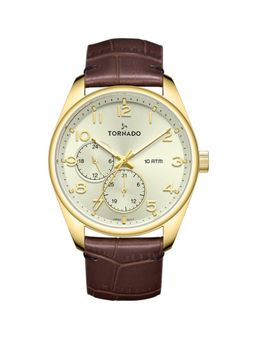 Tornado - Men Analog Round Leather Beige Watch-T25102-GLDC (M)