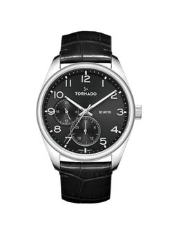 Tornado - Men Analog Round Leather Black Watch-T25102-SLBB (M)