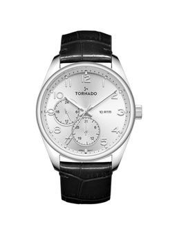 Tornado - Men Analog Round Leather Silver Watch-T25102-SLBW (M)