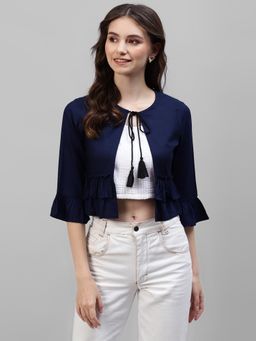 Deebaco - Navy Blue Tie-Up Shrug