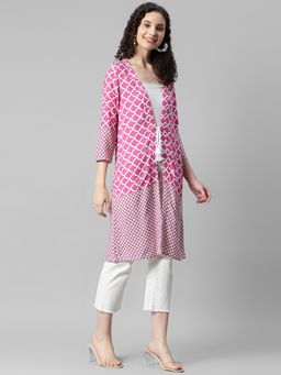 Deebaco - Pink Geometrical Printed Women Shrug