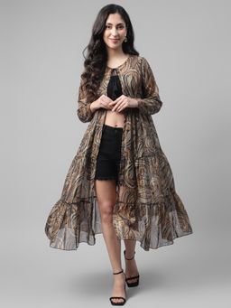 Deebaco - Multi-Colour Paisley Printed Chiffon Womens Tiered Shrug