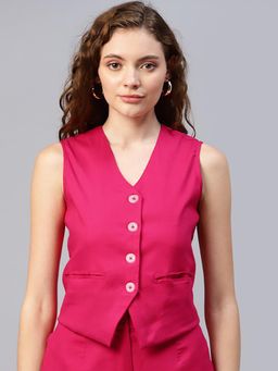 Deebaco - Pink Solid Women Waist Coat
