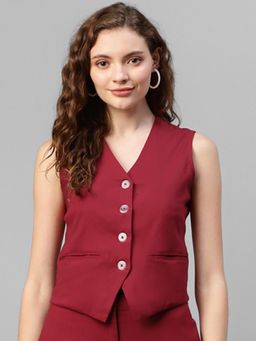Deebaco - Maroon Solid Women Waist Coat