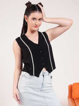 Deebaco - V-Neck Black Waist Coat for Women