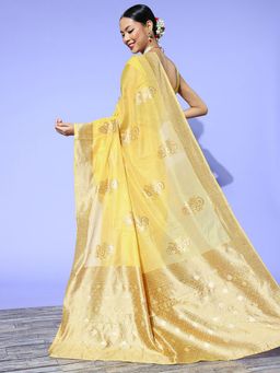 Odette - Cotton Blend Yellow Woven Designer Saree with Unstitched Blouse