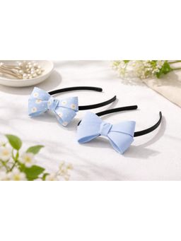Baby Doe - Blue Daisy Print and Plain Hairbands (Pack of 2)