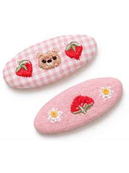 Baby Doe - Pink Embroidery Strawberry Hair Clips (Pack of 2)