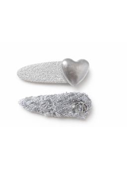 Baby Doe - Silver Embroidered Heart Hair Clips (Pack of 2)
