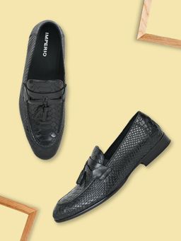 Imperio - Black Men Formal Croco Leather Tassel Slip Ons