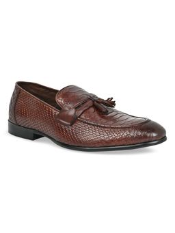 Imperio - Dark Tan Men Formal Croco Leather Tassel Slip Ons