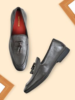 Imperio - Charcoal Men Formal Leather Tasselled Slip Ons