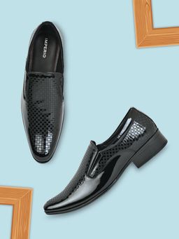 Imperio - Black Men Textured Leather Formal Slip Ons