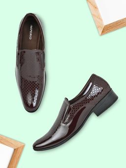 Imperio - Maroon Men Textured Leather Formal Slip Ons
