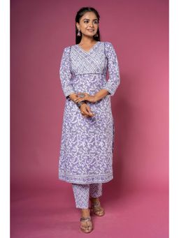 NAVYAS FASHION - Violet Block Print Kurta Pant (Set of 2)