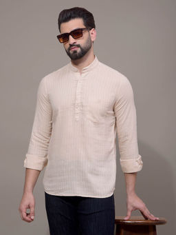 CRIMSOUNE CLUB - Men Beige Stripes Kurta