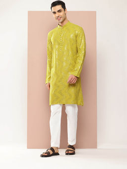 See Designs - Men Green Embroidered Kurta