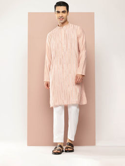 See Designs - Men Pink Embroidered Kurta