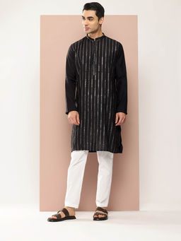 See Designs - Men Black Embroidered Kurta