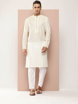 See Designs - Men Off White Embroidered Kurta