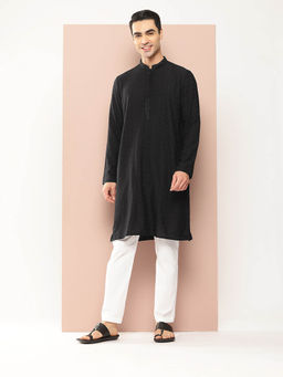 See Designs - Men Black Embroidered Kurta