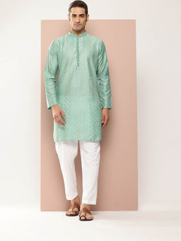 See Designs - Men Green Embroidered Kurta