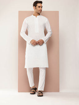 See Designs - Men White Stripes Kurta