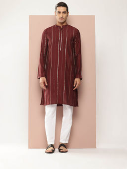 See Designs - Men Maroon Embroidered Kurta