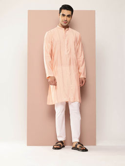 See Designs - Men Pink Embroidered Kurta