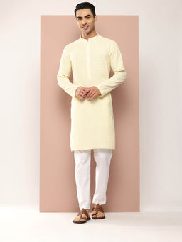 See Designs - Men Cream Embroidered Kurta