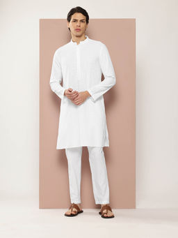 See Designs - Men White Embroidered Kurta