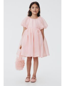 H&M - Girls Pink Puff-Sleeved Satin Dress