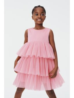 H&M - Girls Pink Tiered Tulle-Skirt Dress