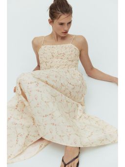 H&M - Women Beige Smocked Cotton Dress
