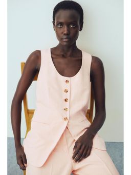 H&M - Women Pink Tailored Linen-Blend Waistcoat