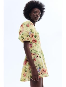 H&M - Women Yellow Balloon-Sleeved Cotton Dress