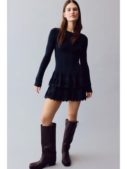 H&M - Women Navy Blue Tiered-Skirt Dress