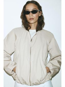 H&M - Women Beige Bubble-Hem Bomber Jacket