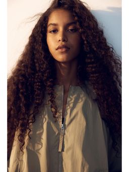 H&M - Women Beige Bubble-Hem Bomber Jacket