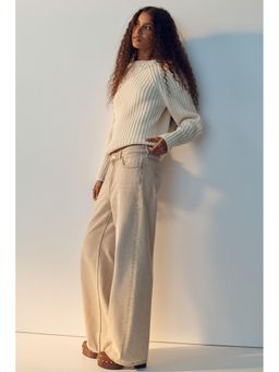 H&M - Women Beige Baggy Regular Waist Jeans