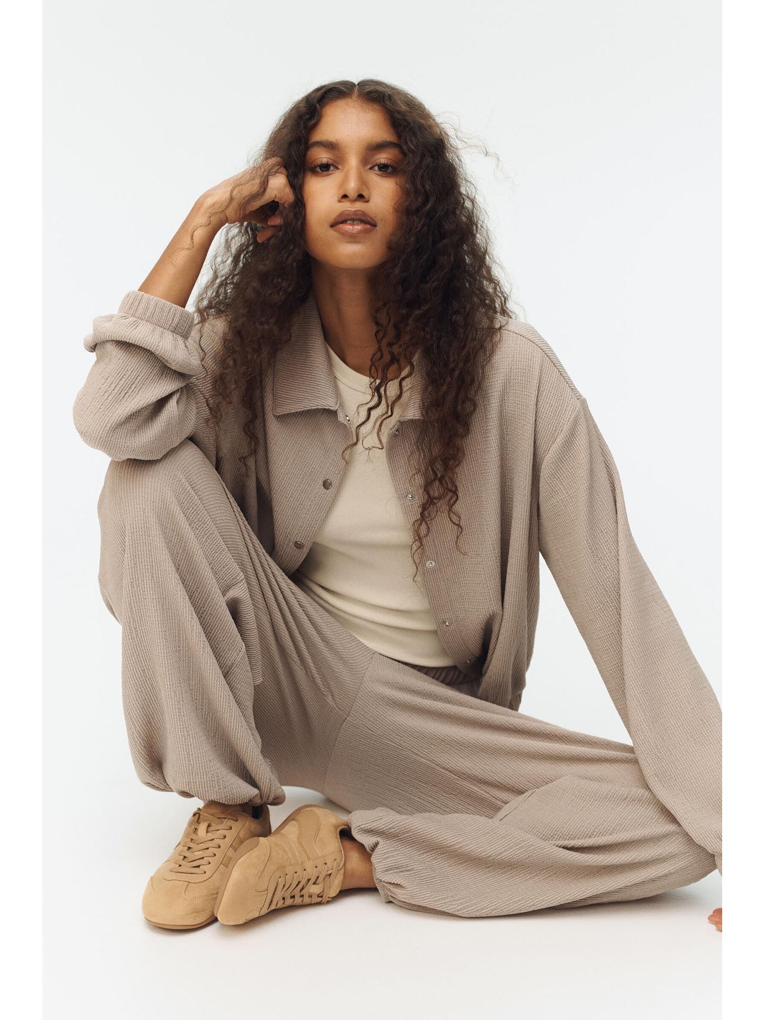 h&m Women Beige Textured Jersey Jacket-picture-27
