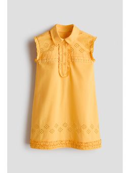 H&M - Girls Yellow Frill-Trimmed Cotton Poplin Dress