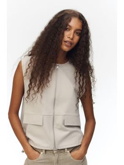 H&M - Women Beige Drawstring-Detail Jersey Waistcoat