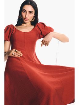 H&M - Women Rust Balloon-Sleeved Dress