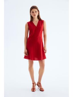 H&M - Women Red Sleeveless Linen-Blend Dress