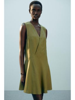 H&M - Women Green Sleeveless Linen-Blend Dress