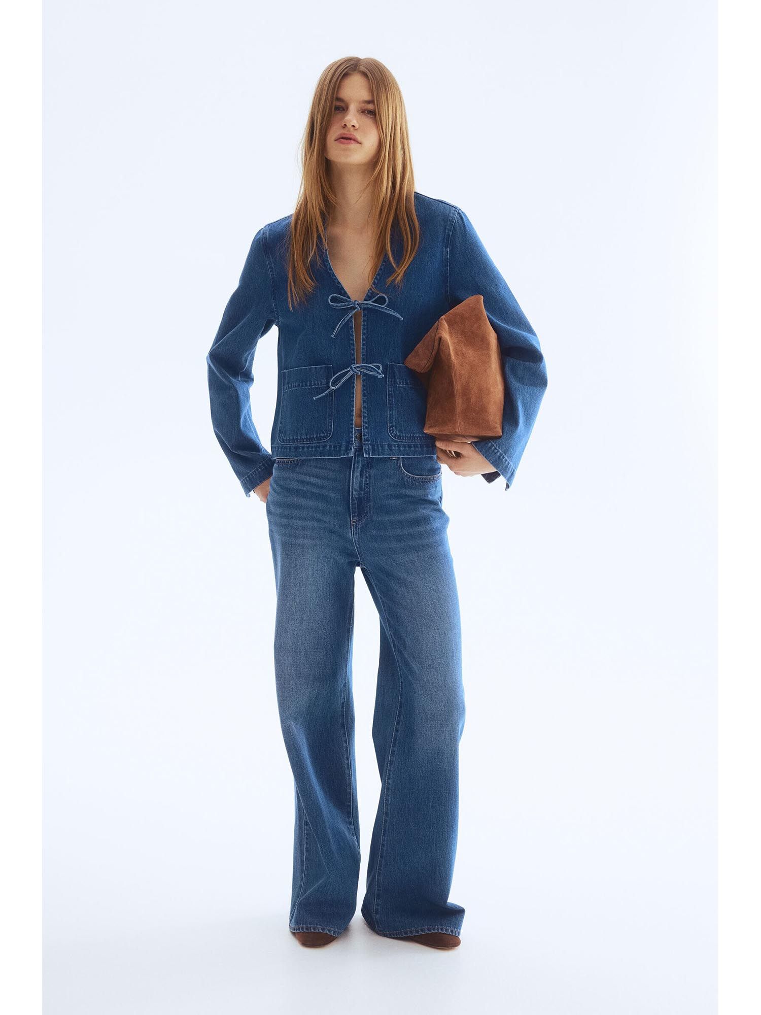 h&m Women Blue Tie-Front Denim Jacket-picture-26