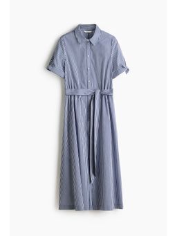 H&M - Women Blue Short-Sleeved Shirt Dress With Belt